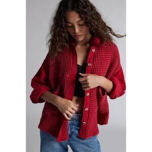 NWT BDG Bryson Waffle Knit Red Shirt Jacket Urban Outfitters Size Large